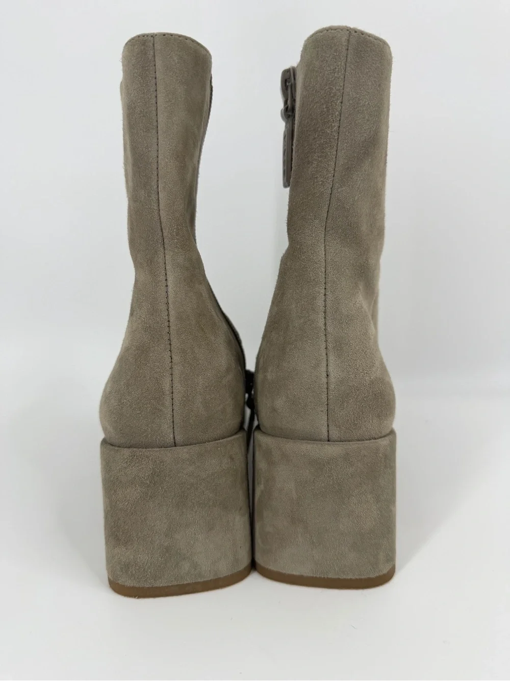 Vince, Suede Kaye Block Heel Ankle Boot in Taupe Gray, Size 8